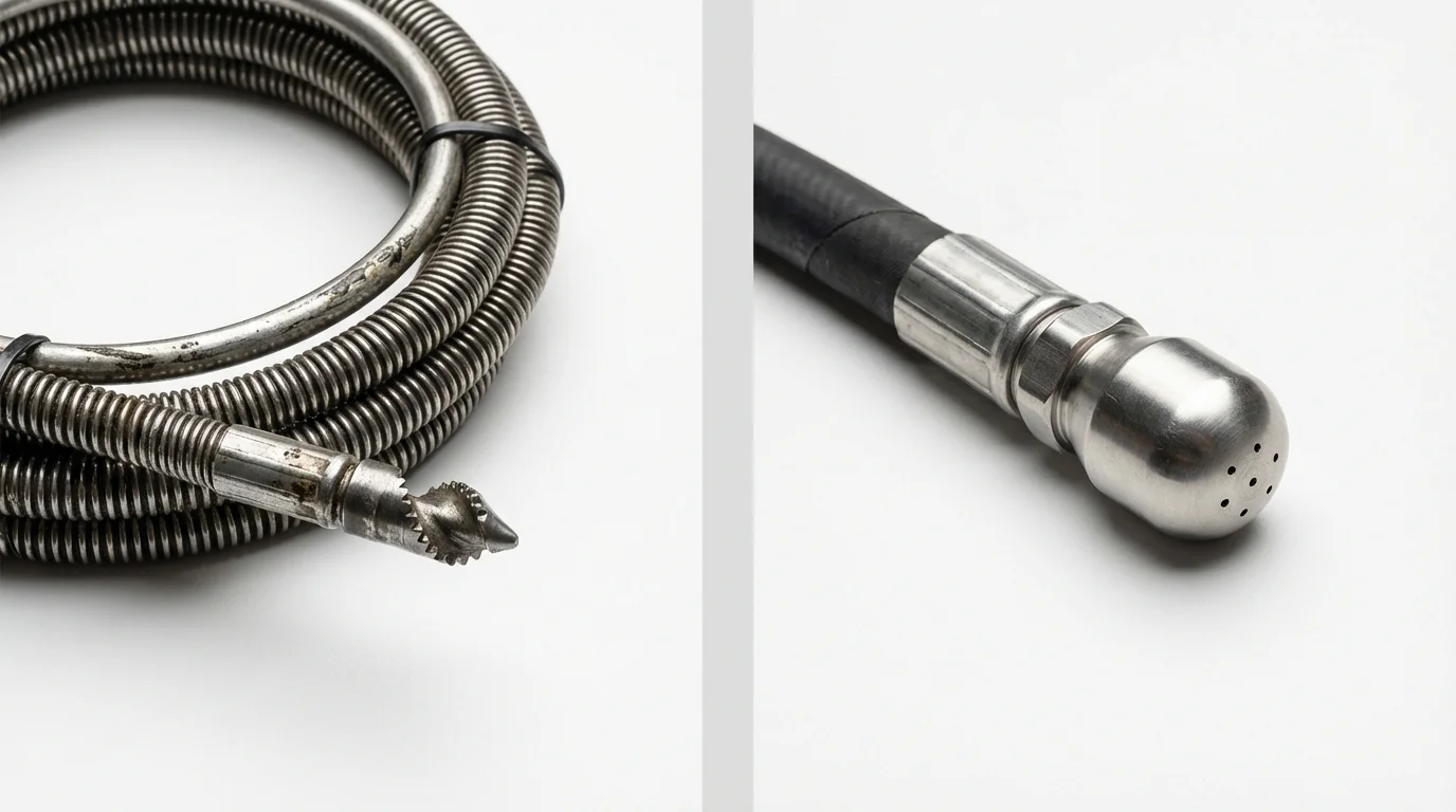 Drain snake cable and hydro jetting nozzle used for drain cleaning in Asherton, TX